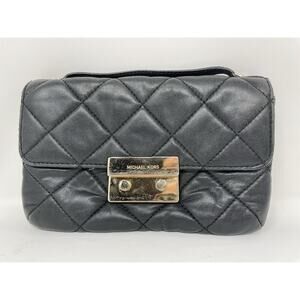 Michael Kors Black‎ Quilted Leather Clutch Purse Wallet Top Handle 9" X 6" RARE